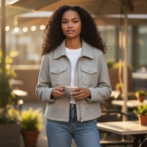 Avec Les Filles Women’s l Jacket Gray Zip Front Short Coat Size Small